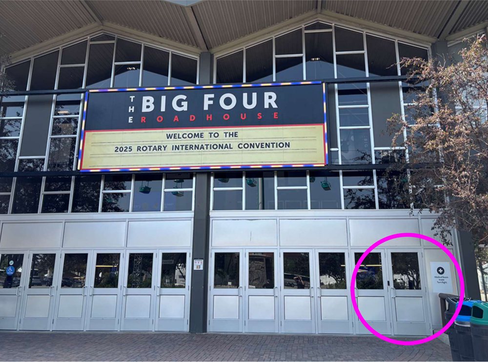 Photo of the Big Four Roadhouse main entrance, a wide building front with the Big Four sign above the doors.