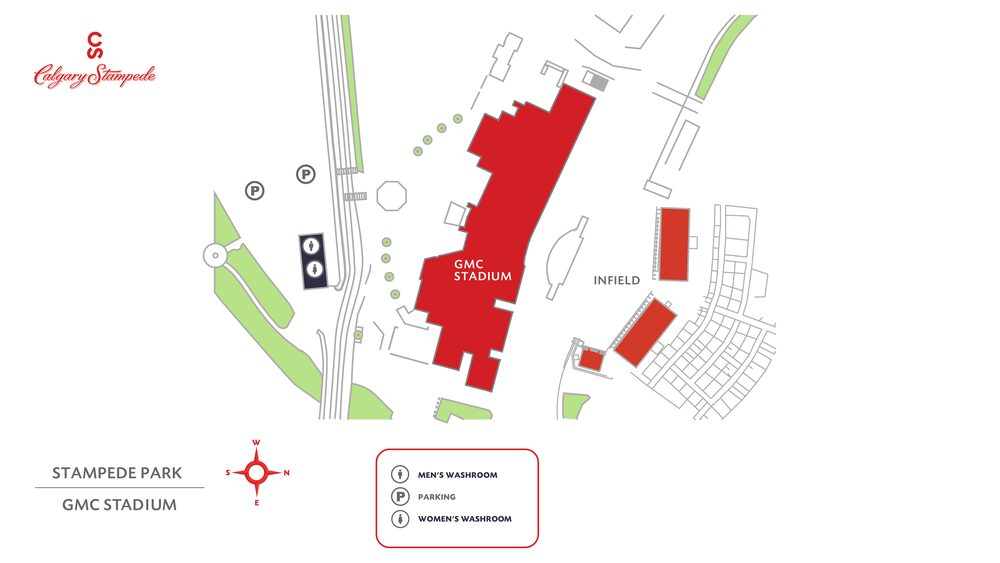 Stampede Park site map showing GMC Stadium and the Infield