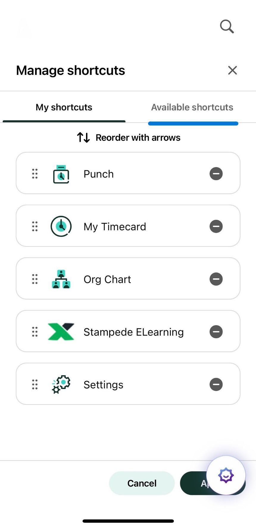 UKG Pro Shortcuts panel showing the pencil icon