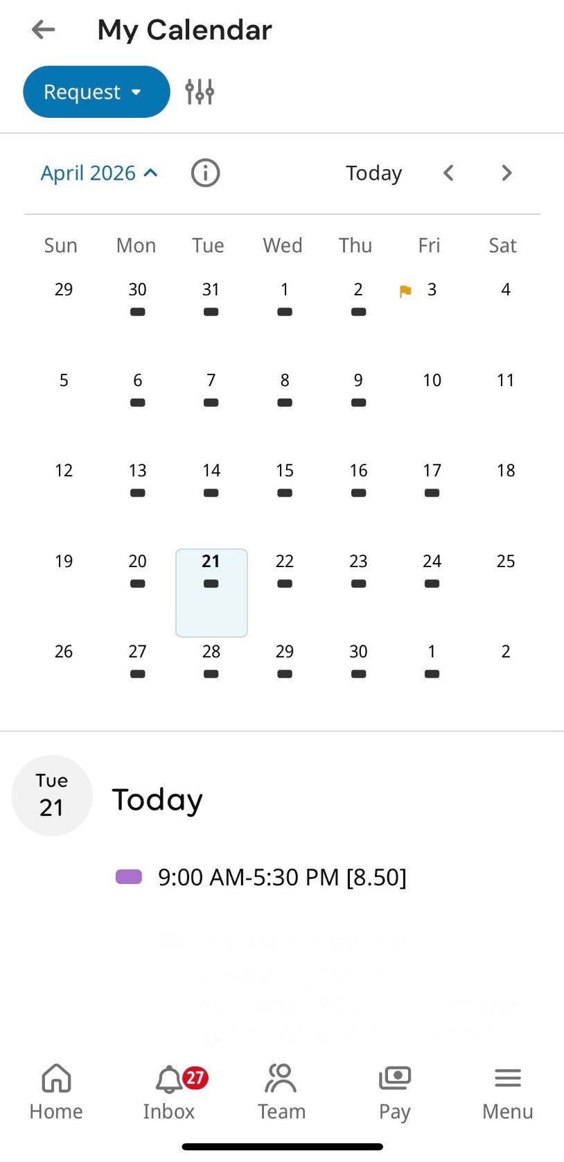 UKG Pro app showing the My Schedule week view